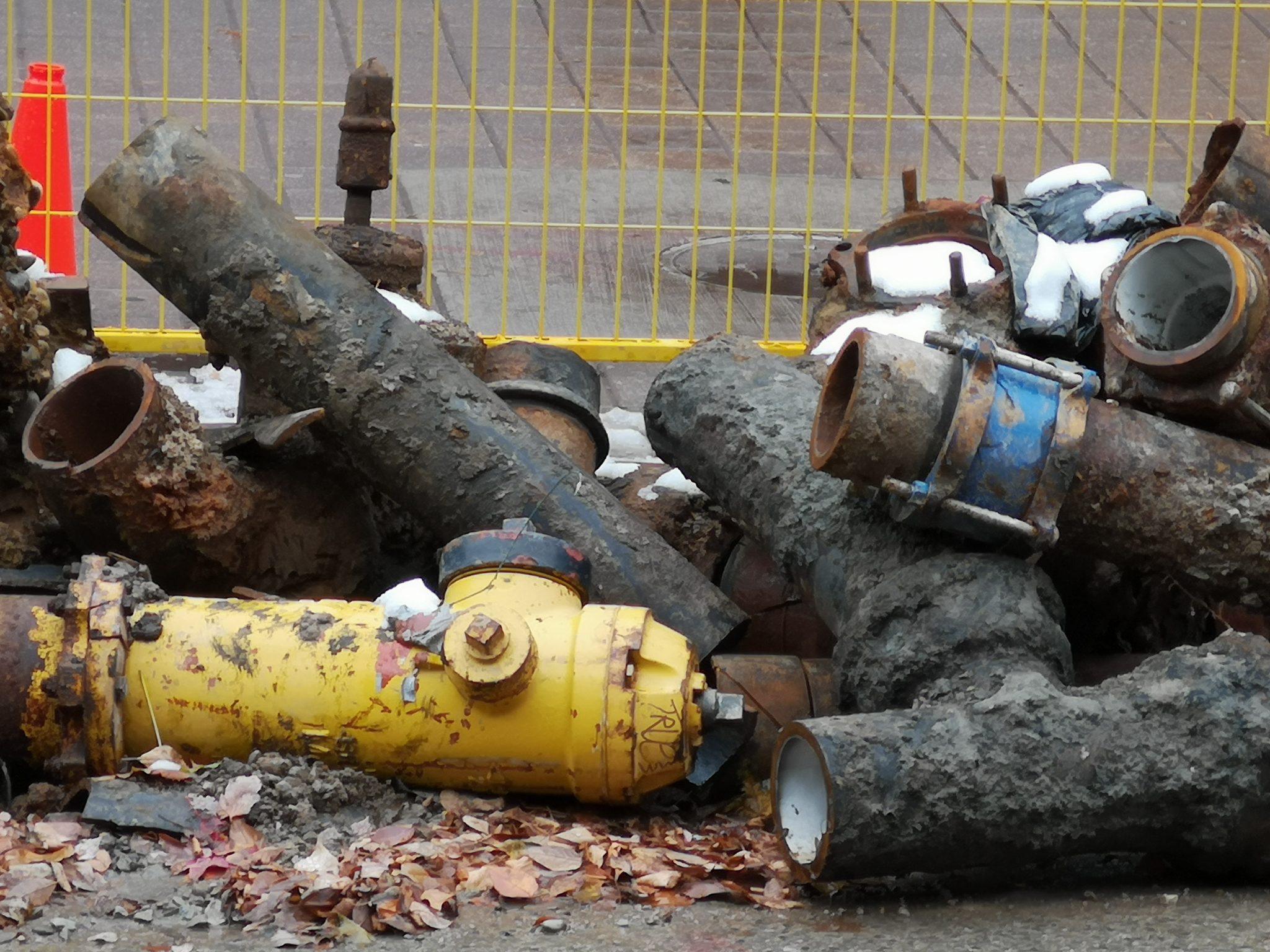 broken concrete pillars and fire hydrants