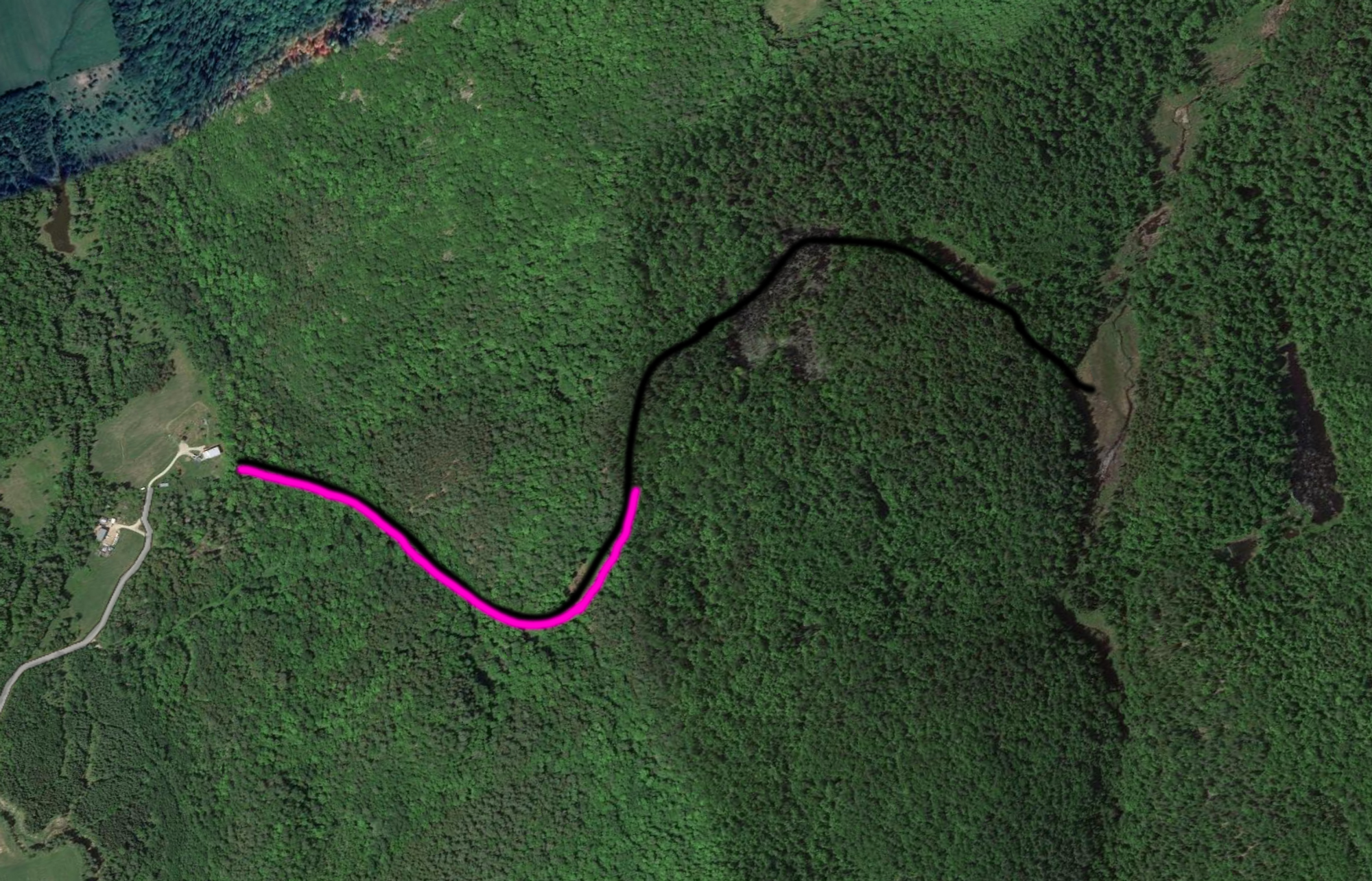 a map of Ferme Lanthorn with the trail highlighted in magenta indicating the route Dan Tapper walked along.